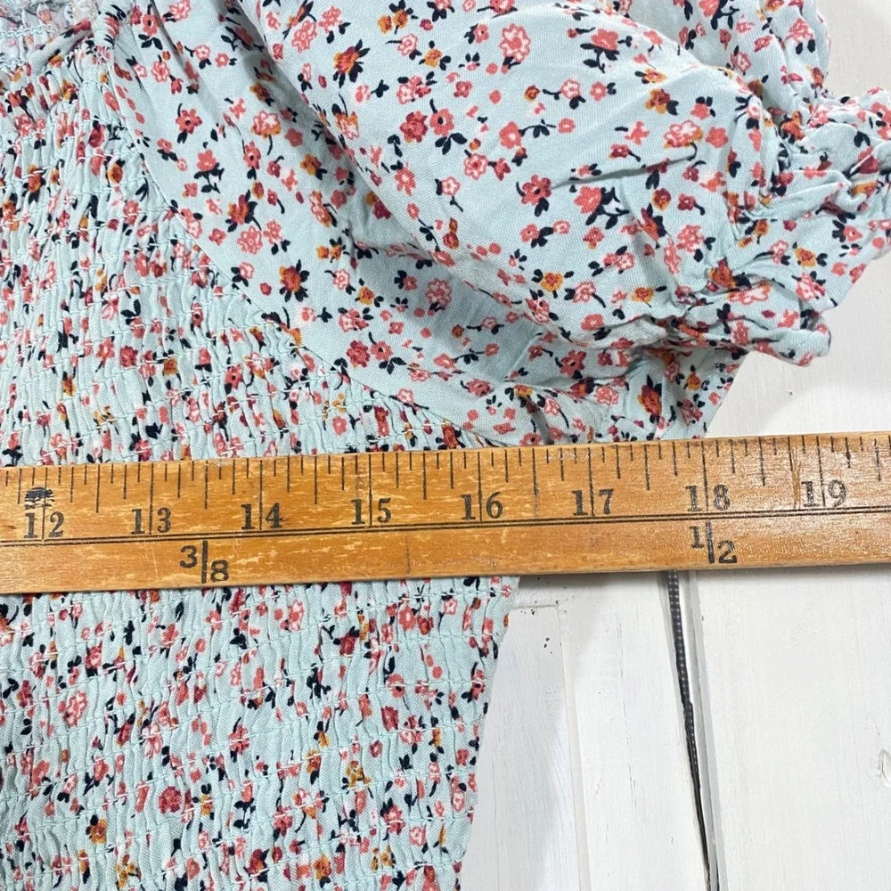 AUW Floral Babydoll Mini Dress Puff Sleeve Pastel Cottagecore Boho Smocked 1X - Picture 5 of 9